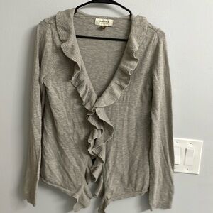 Pretty gray/ taupe colored ruffle cardigan type sweater